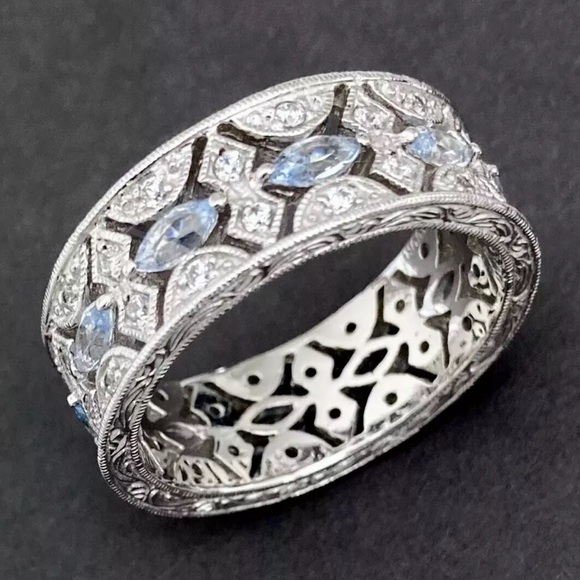 Tacori beautiful intricate eternity band size 11 with marquise  topaz silver - Picture 1 of 7